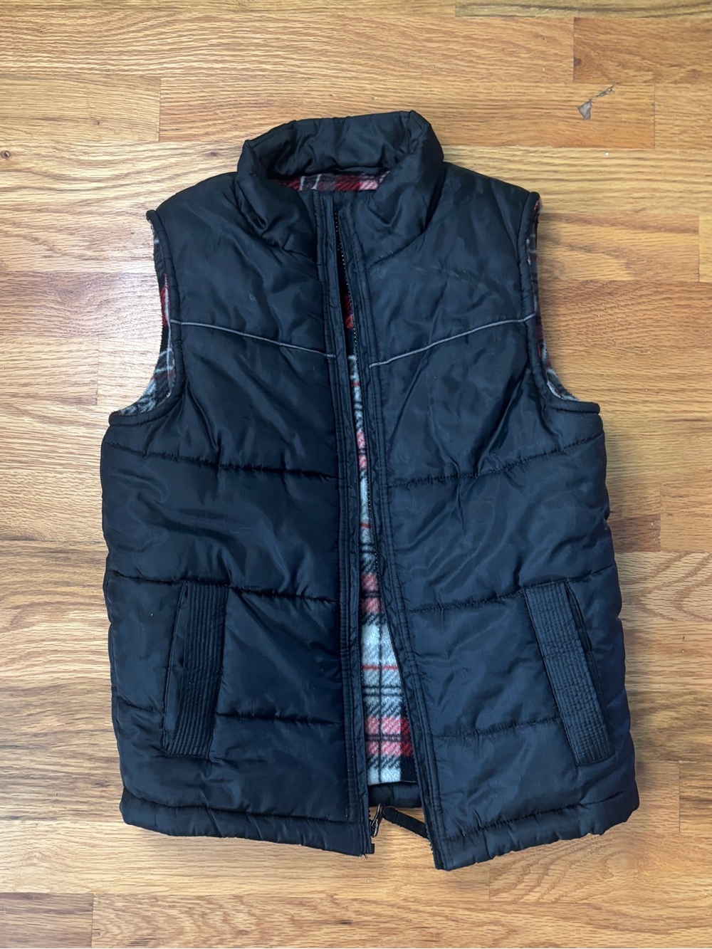 Black Kids Quilted Puffer Vest with Plaid Lining